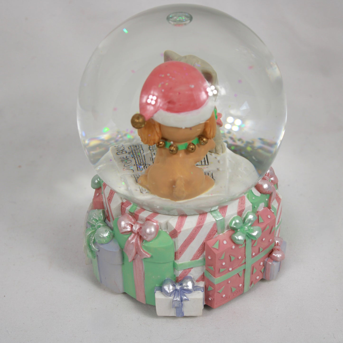 Precious Moments 2007 Christmas Musical Snow Globe Jingle Bells Cat & Dog