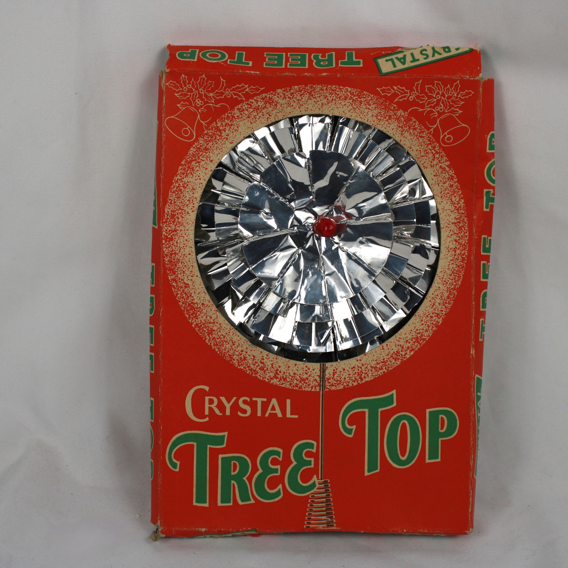 1950s-1960s Crystal Silver Foil Christmas Tree Topper with Original Box