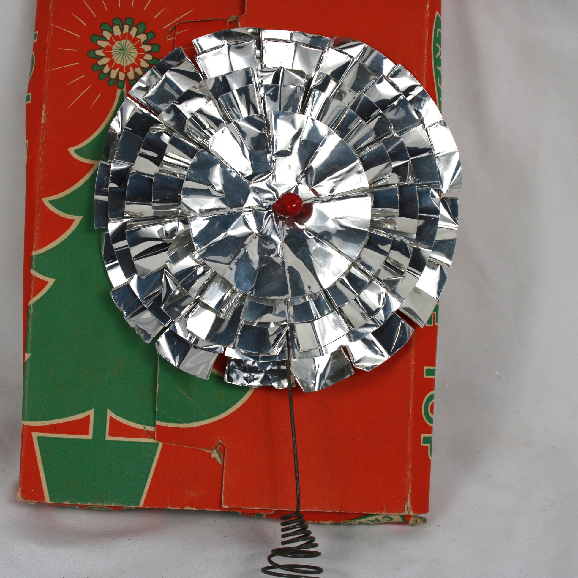 1950s-1960s Crystal Silver Foil Christmas Tree Topper with Original Box