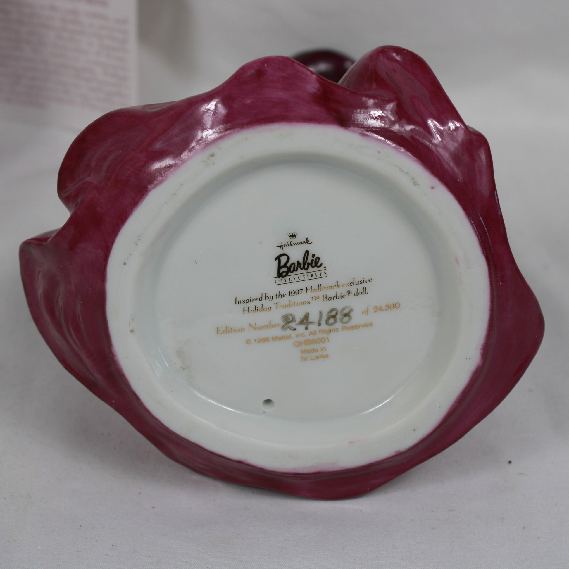 1997 Hallmark Holiday Traditions Barbie Limited Edition Porcelain Figurine Serial Number 24188