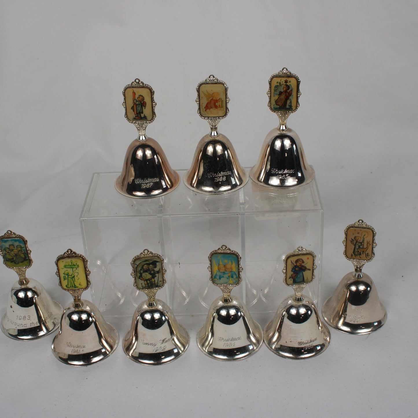 Vintage Schmid Hummel Silver Plated Christmas Bells Collection 1981-1989 - Set of 9