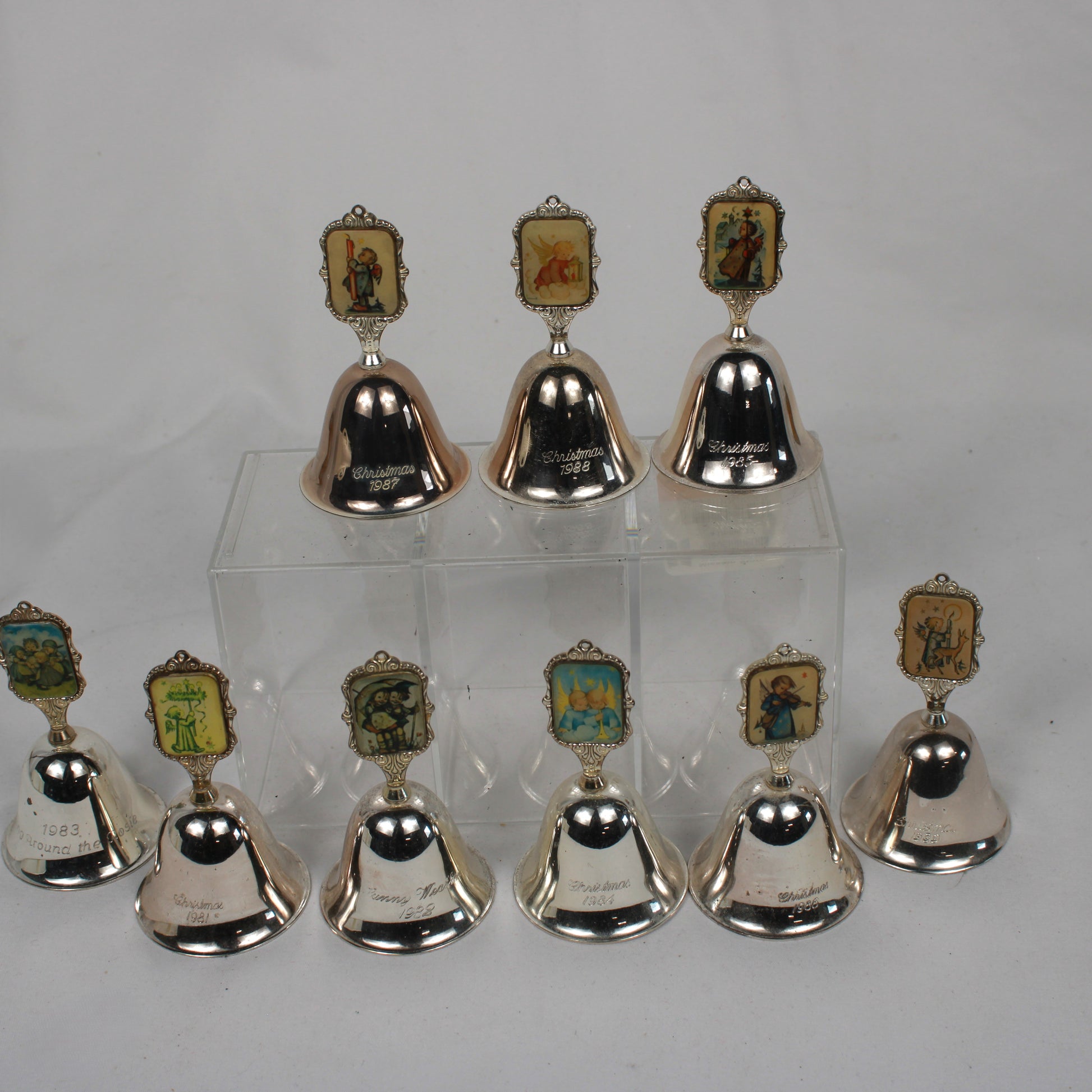 Vintage Schmid Hummel Silver Plated Christmas Bells Collection 1981-1989 - Set of 9