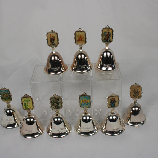 Vintage Schmid Hummel Silver Plated Christmas Bells Collection 1981-1989 - Set of 9