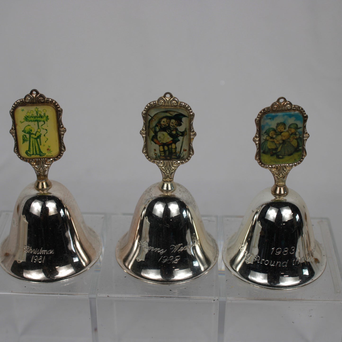 Vintage Schmid Hummel Silver Plated Christmas Bells Collection 1981-1989 - Set of 9