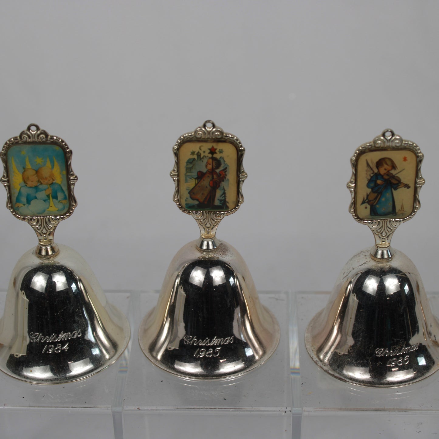 Vintage Schmid Hummel Silver Plated Christmas Bells Collection 1981-1989 - Set of 9