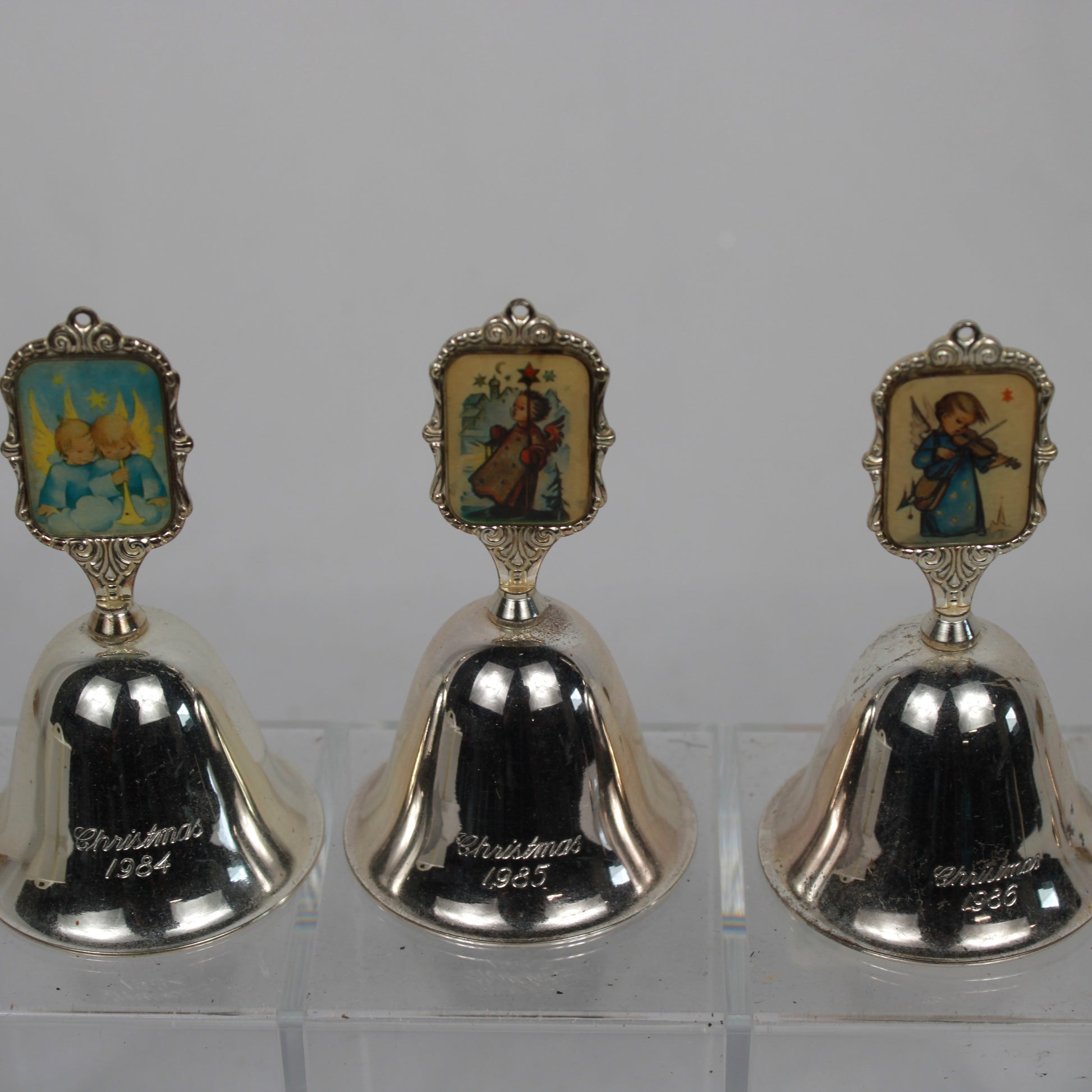 Vintage Schmid Hummel Silver Plated Christmas Bells Collection 1981-1989 - Set of 9