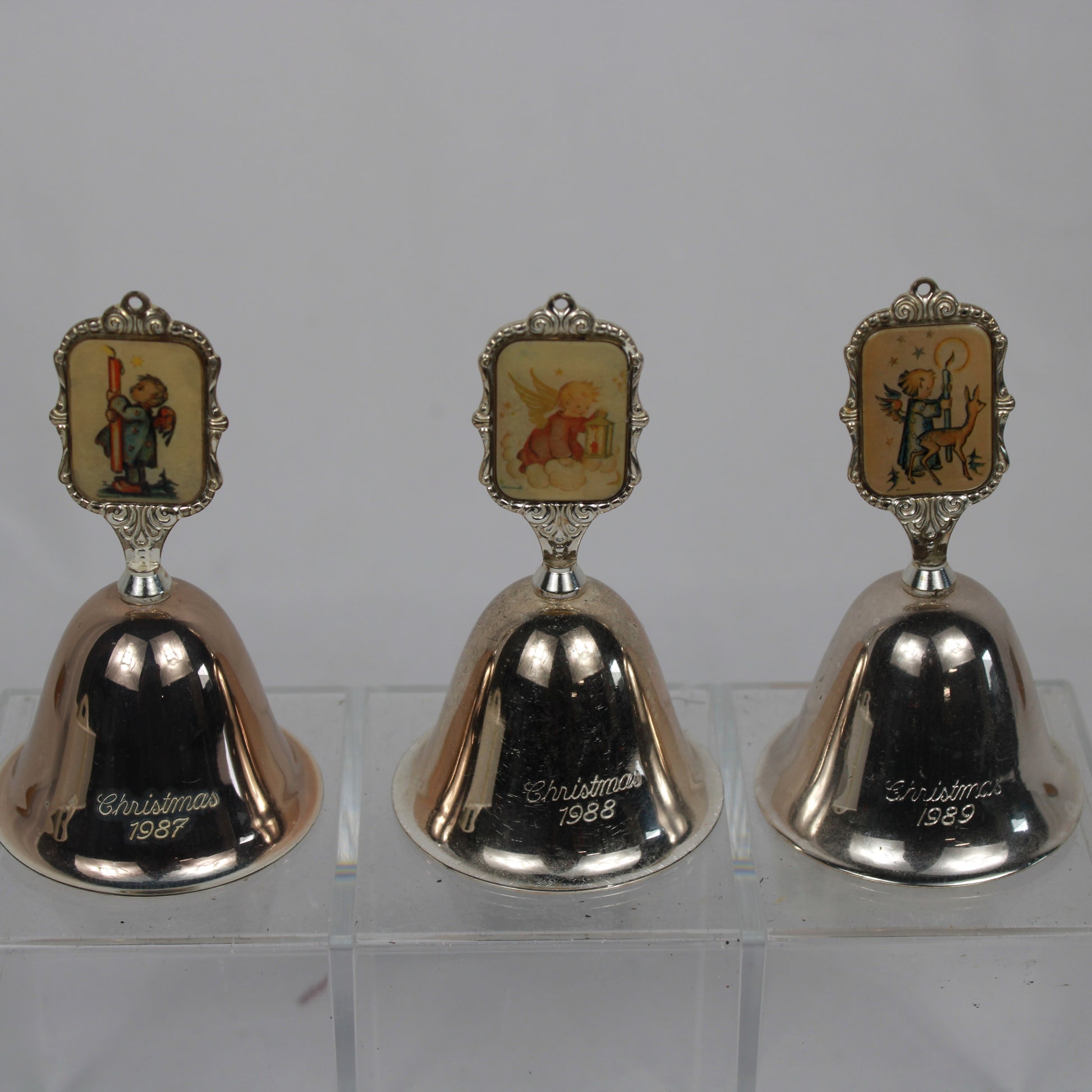 Vintage Schmid Hummel Silver Plated Christmas Bells Collection 1981-1989 - Set of 9