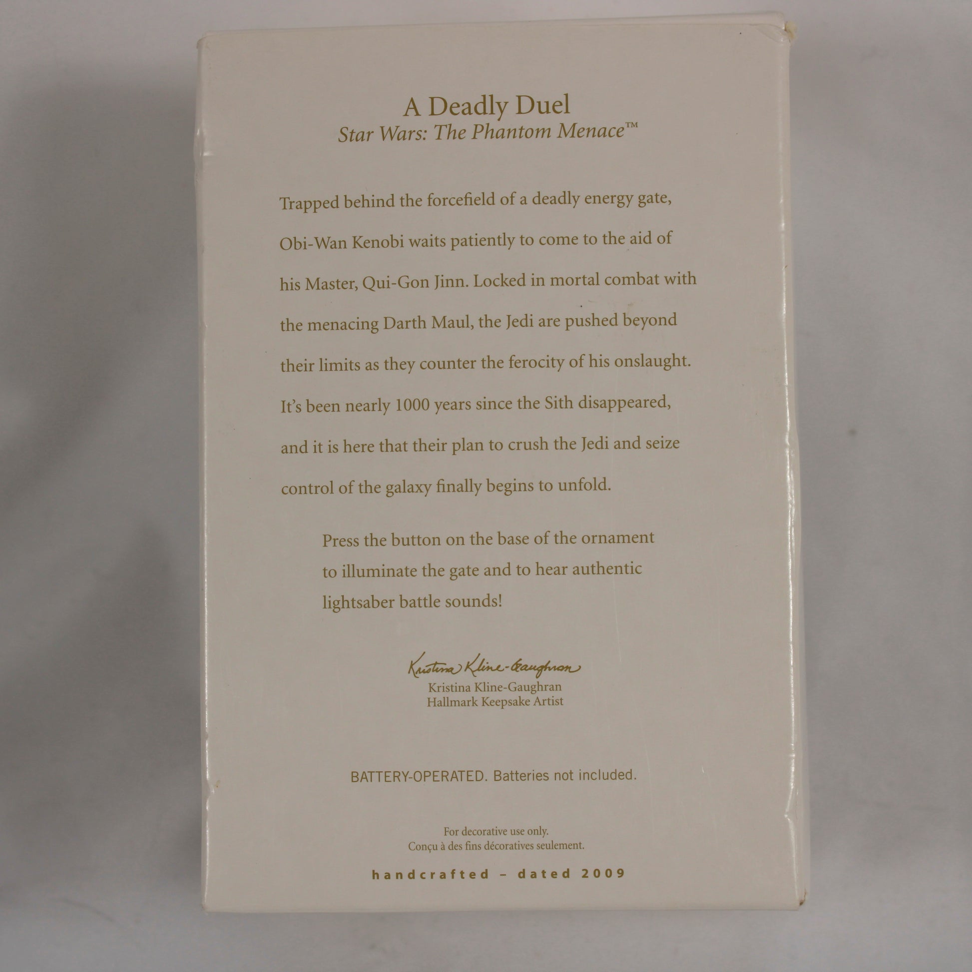 Hallmark Keepsake 2009 Star Wars A Deadly Duel Magic Ornament - The Phantom Menace Lights &Sound