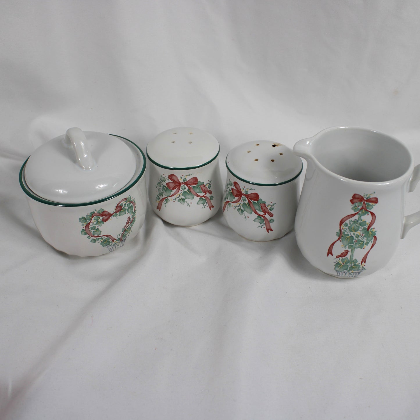 Corelle Coordinates Ivy and Ribbon Stoneware Cream Sugar and Salt Pepper Shaker Set
