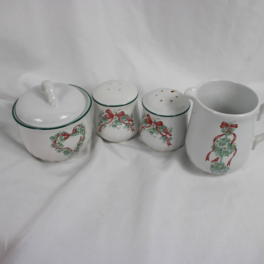 Corelle Coordinates Ivy and Ribbon Stoneware Cream Sugar and Salt Pepper Shaker Set