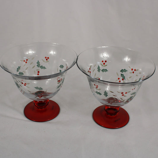 Pfaltzgraff Winterberry Footed Dessert Glasses Set of 2 Christmas Compote Bowls