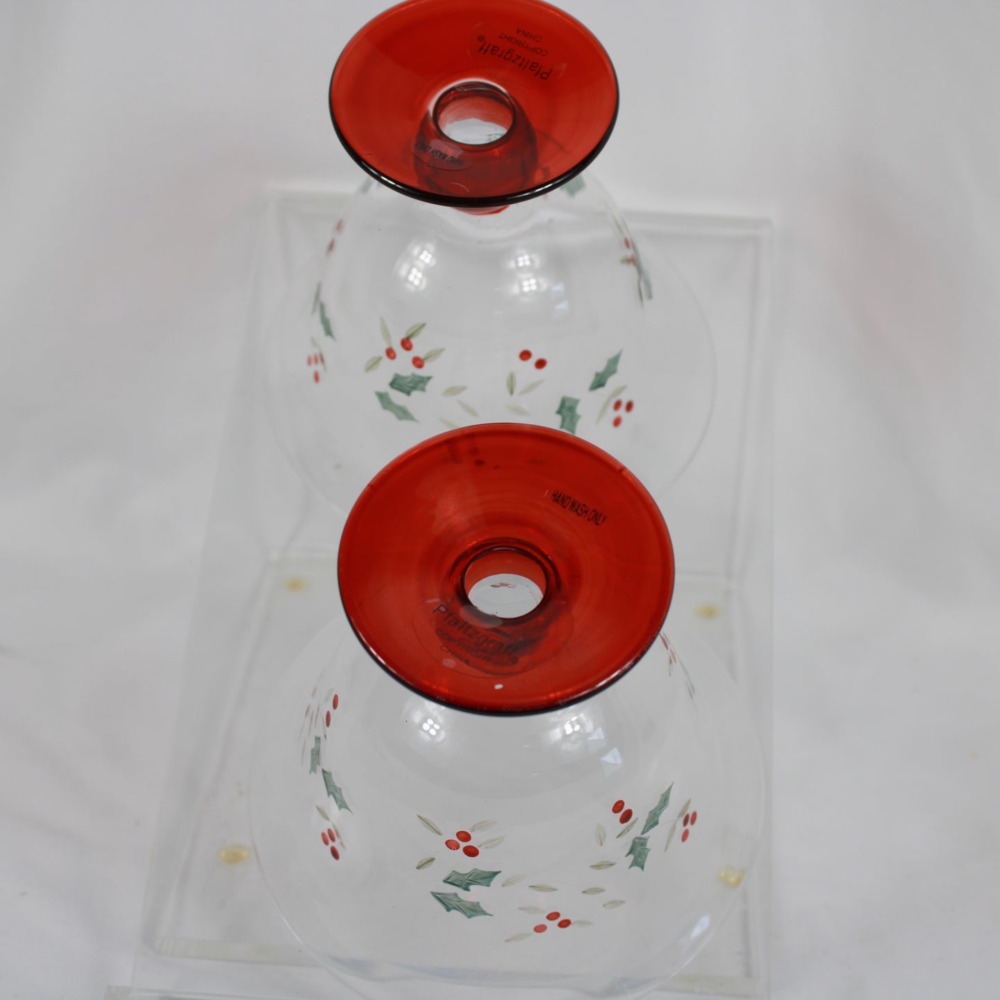 Pfaltzgraff Winterberry Footed Dessert Glasses Set of 2 Christmas Compote Bowls