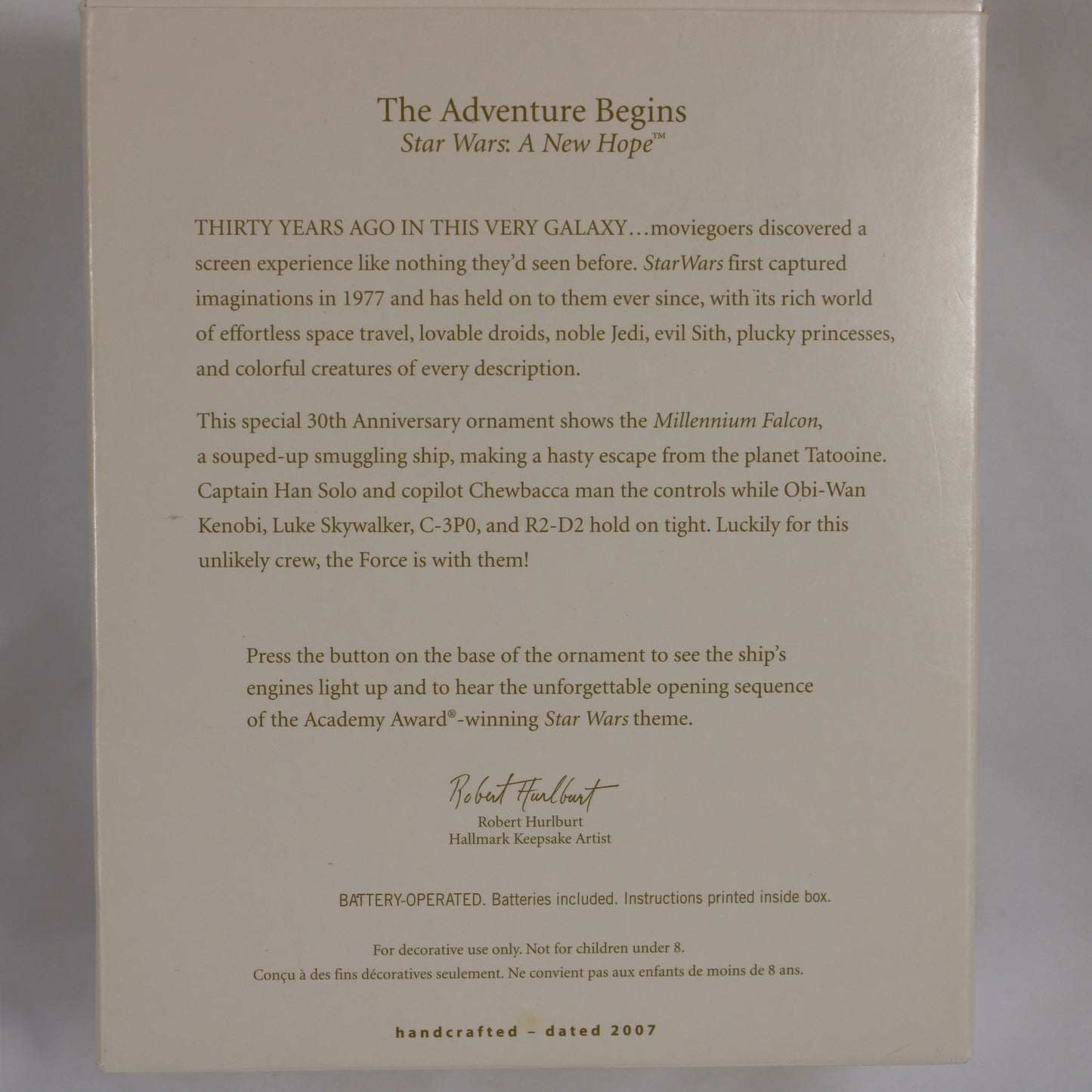 Hallmark Keepsake 2007 Star Wars The Adventure Begins Magic Ornament - Millennium Falcon Tatooine Escape