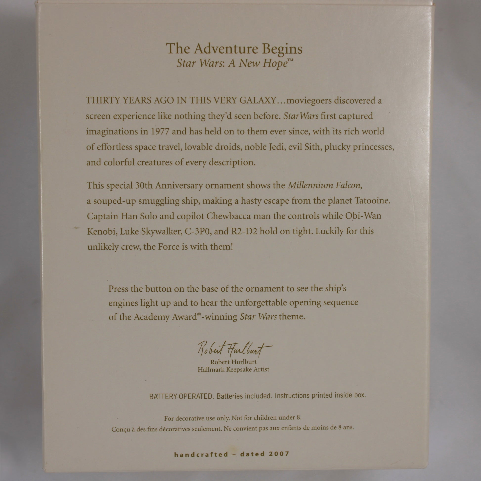 Hallmark Keepsake 2007 Star Wars The Adventure Begins Magic Ornament - Millennium Falcon Tatooine Escape