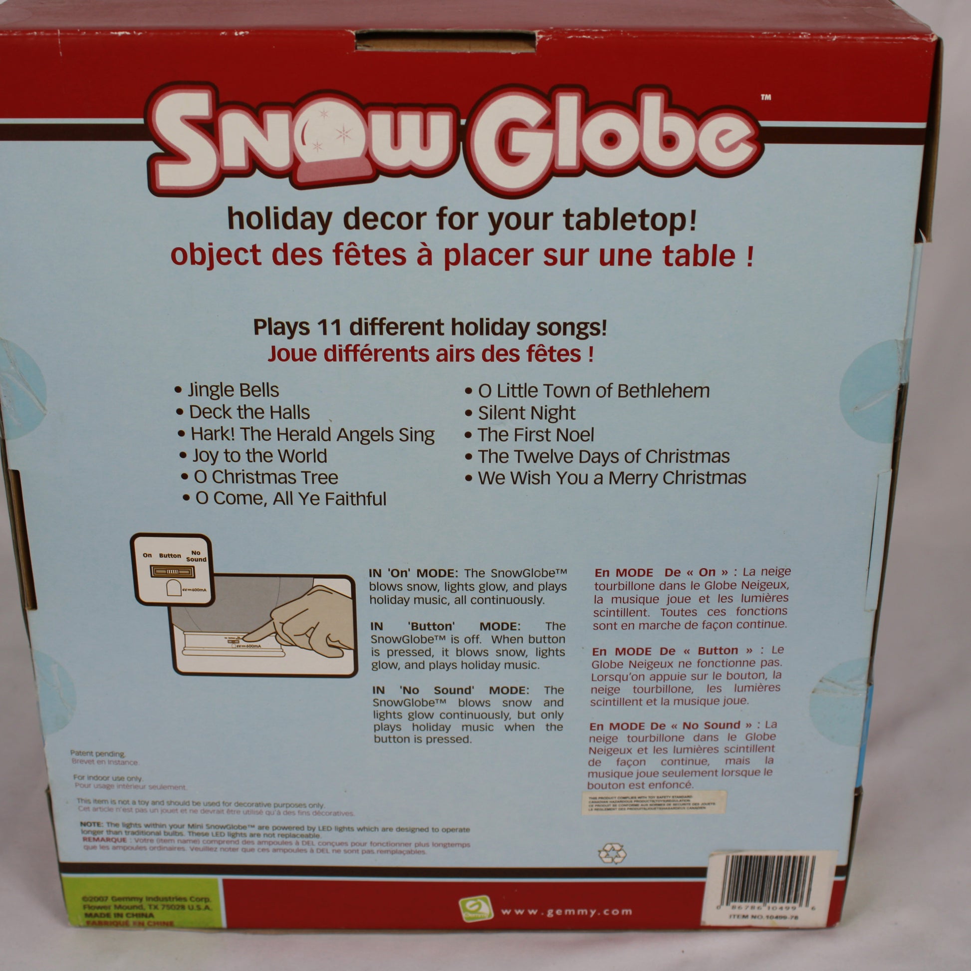 Gemmy 2007 Musical Tabletop Snow Globe - 11 Holiday Songs, Lights Up, Active Snowing