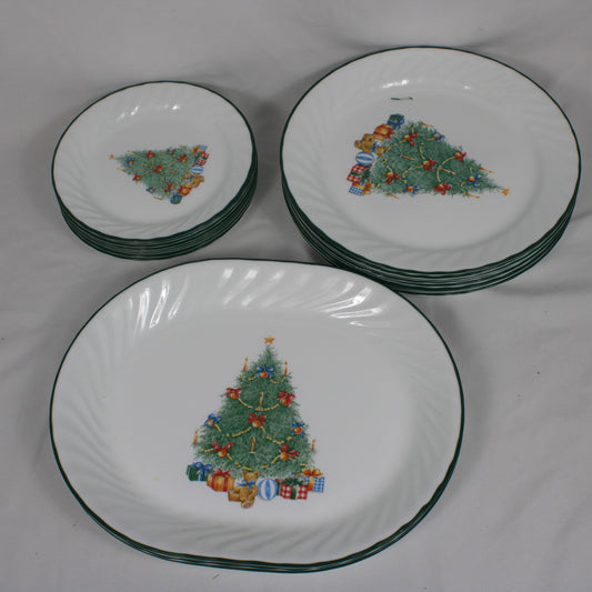Vintage Corelle Christmas Tree Plates and Platters Set - 19 Pieces