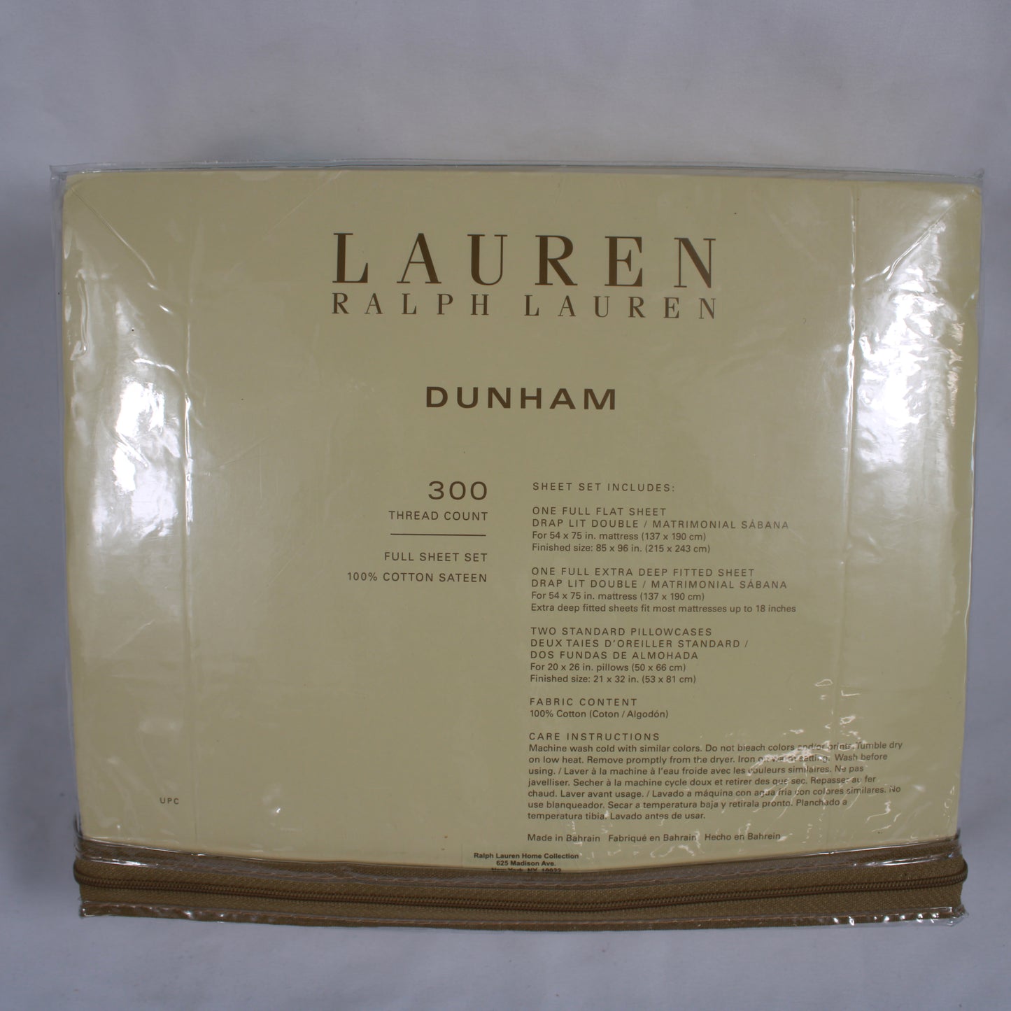 Lauren Ralph Lauren Dunham Full Sheet Set - 300 Thread Count 100% Cotton Sateen - Cream