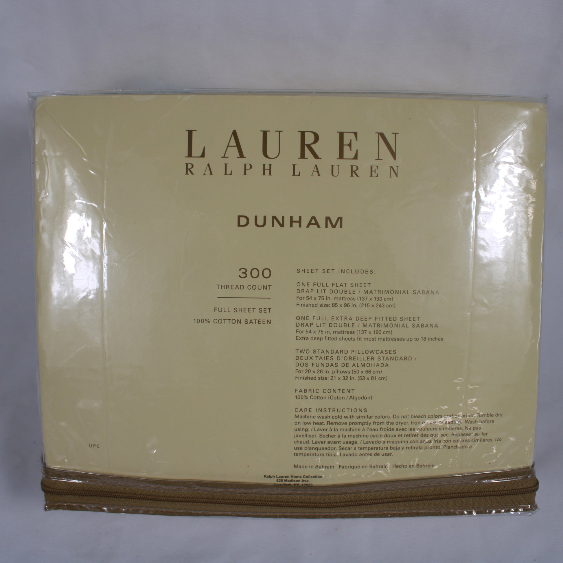Lauren Ralph Lauren Dunham Full Sheet Set - 300 Thread Count 100% Cotton Sateen - Cream