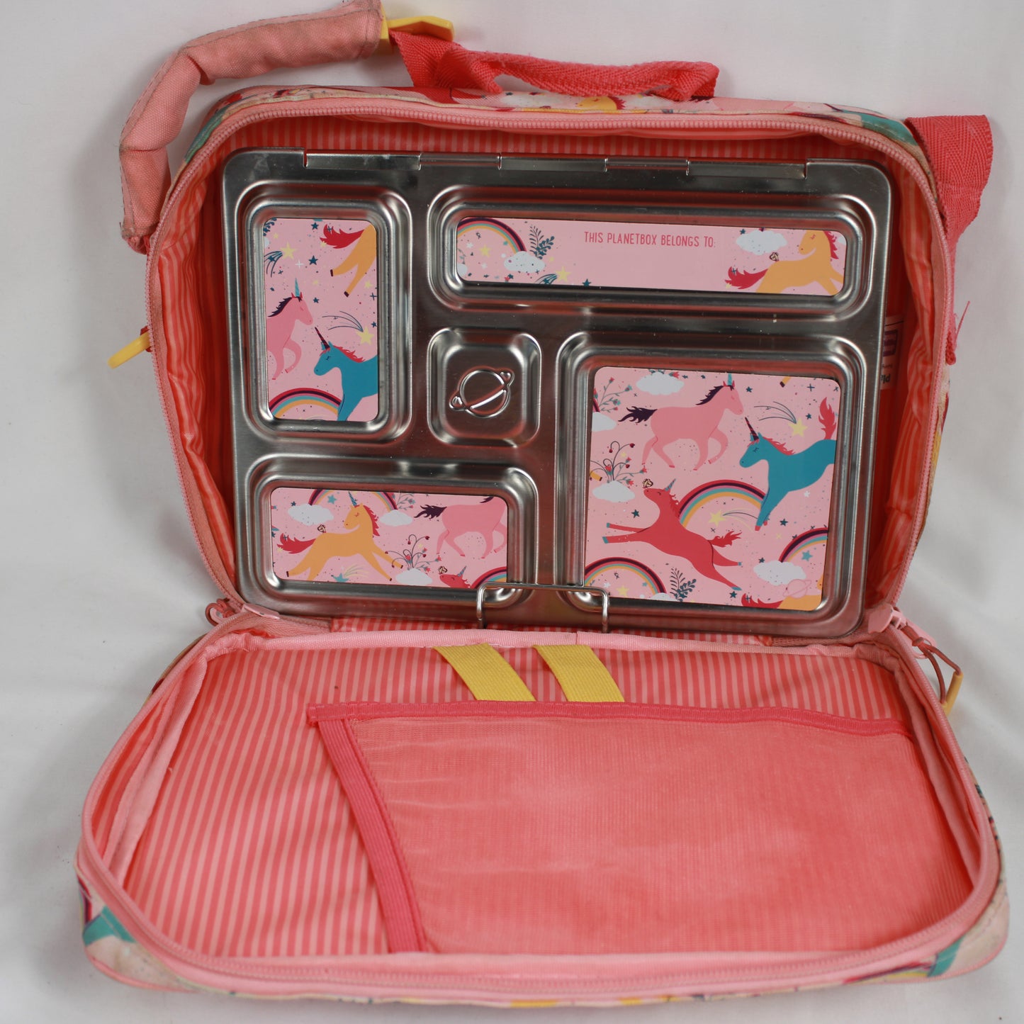PlanetBox Rover Stainless Steel Bento Lunch Box with Pink Unicorn Carry Bag