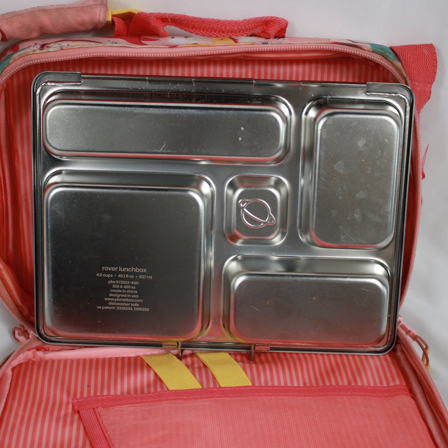 PlanetBox Rover Stainless Steel Bento Lunch Box with Pink Unicorn Carry Bag