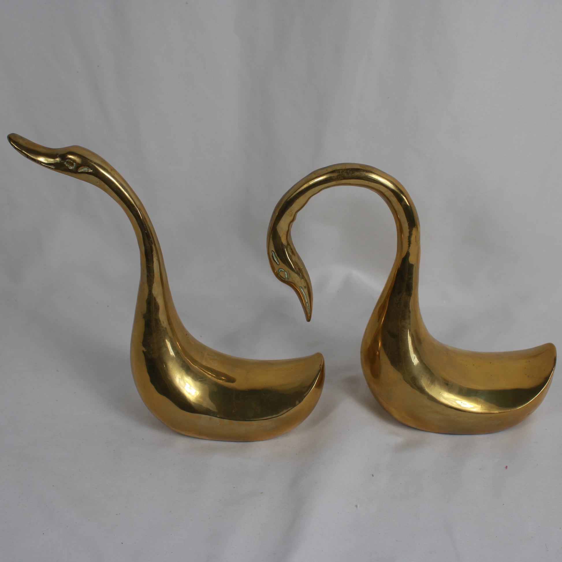 Solid Brass Swan Figurine Pair Graceful Mid-Century Tabletop Decor