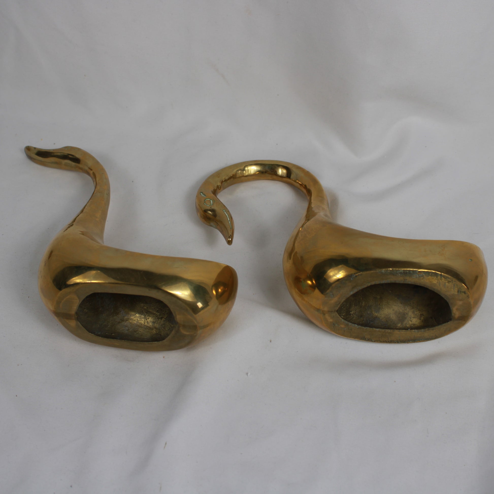 Solid Brass Swan Figurine Pair Graceful Mid-Century Tabletop Decor