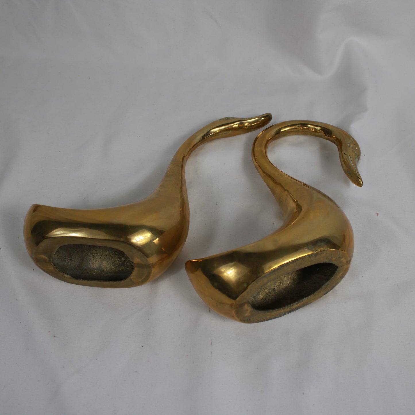 Solid Brass Swan Figurine Pair Graceful Mid-Century Tabletop Decor