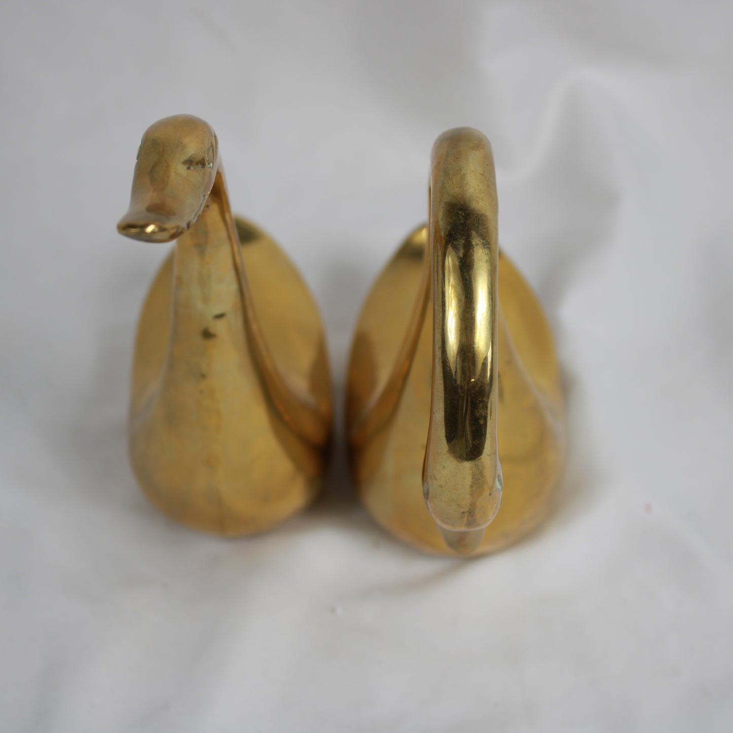 Solid Brass Swan Figurine Pair Graceful Mid-Century Tabletop Decor
