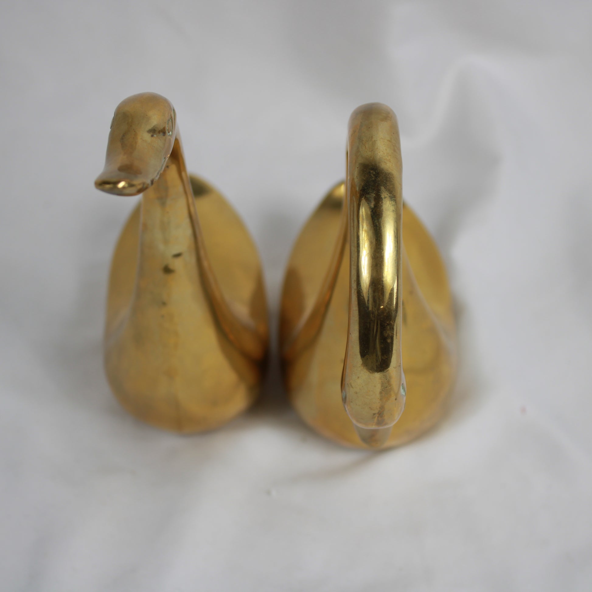 Solid Brass Swan Figurine Pair Graceful Mid-Century Tabletop Decor