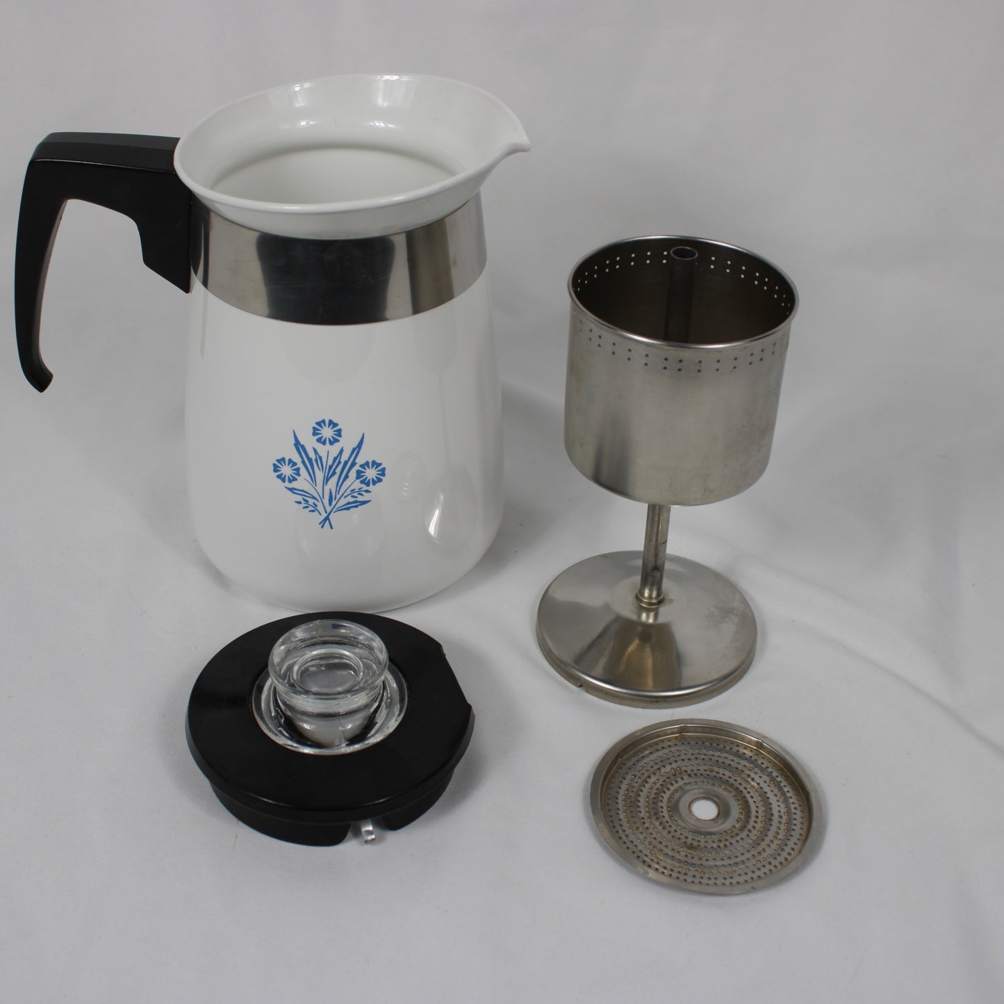 Corning Ware Cornflower Blue 4-Cup Coffee Percolator P-124 Complete