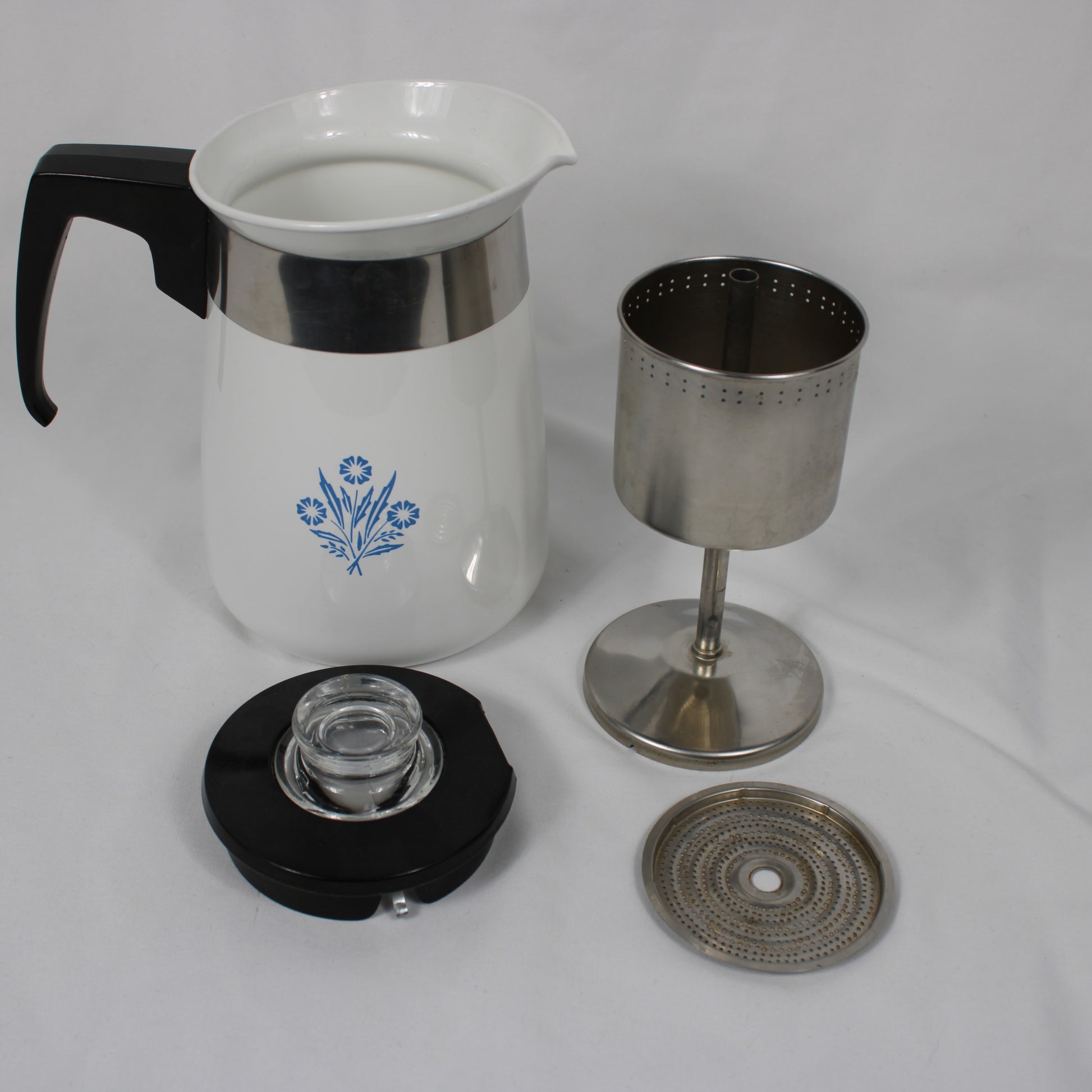 Corning Ware Cornflower Blue 4-Cup Coffee Percolator P-124 Complete