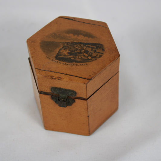 19th C Mauchline Ware Wooden Inkwell Box – Sandgate, Kent Souvenir