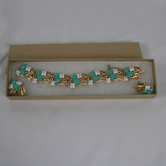 Crown Trifari Floral Demi-Parure: Gold-Tone Bracelet & Clip Earring Set