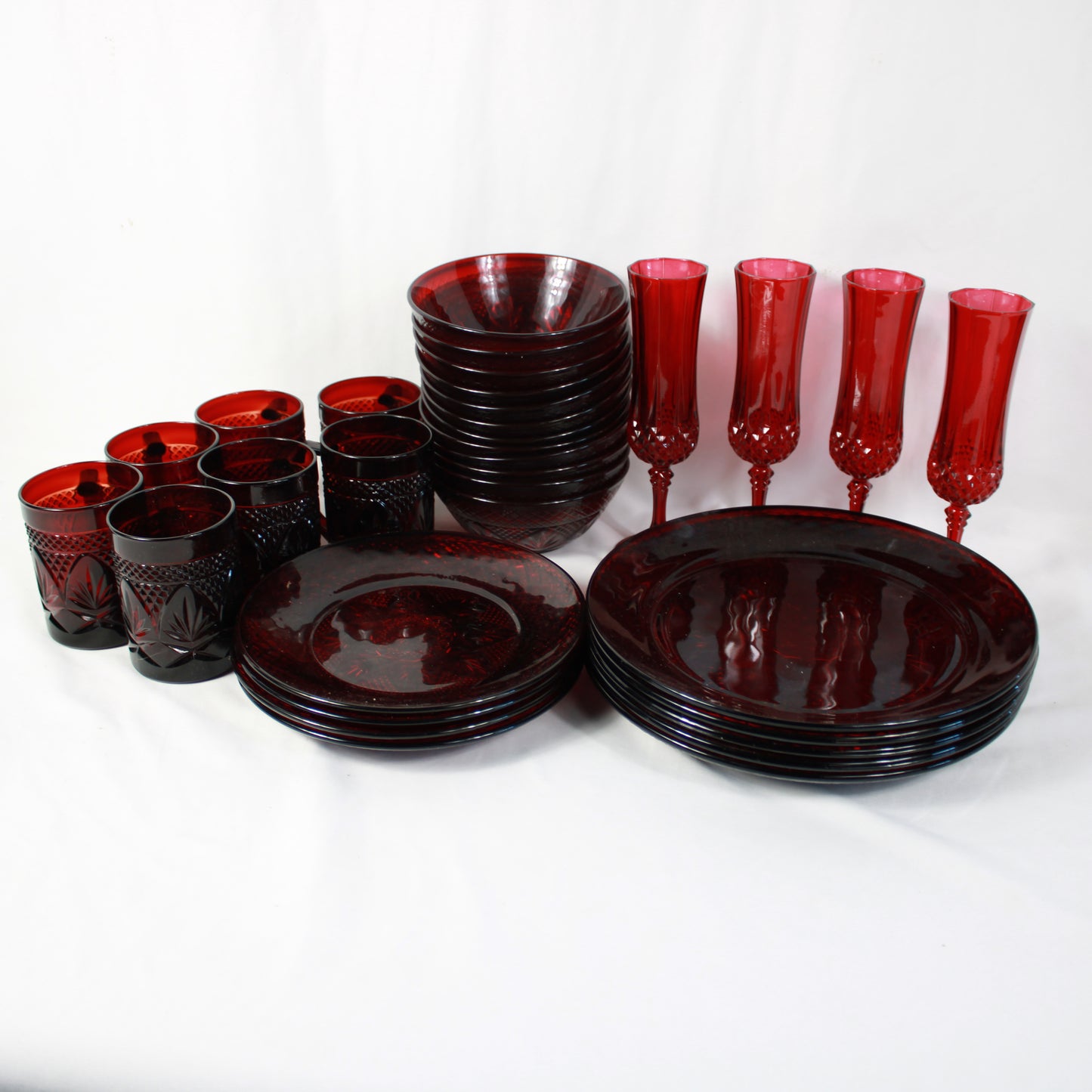 Cristal D’Arques Durand Antique Ruby Red Glassware Set - Made in France