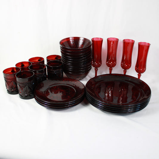 Cristal D’Arques Durand Antique Ruby Red Glassware Set - Made in France