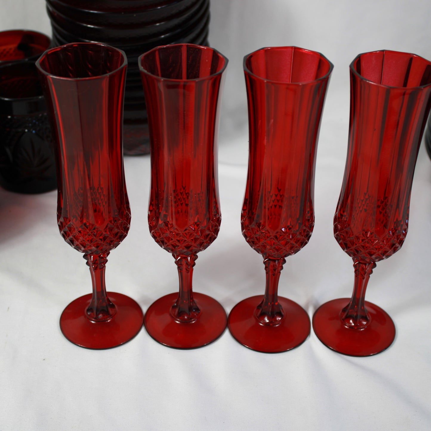 Cristal D’Arques Durand Antique Ruby Red Glassware Set - Made in France