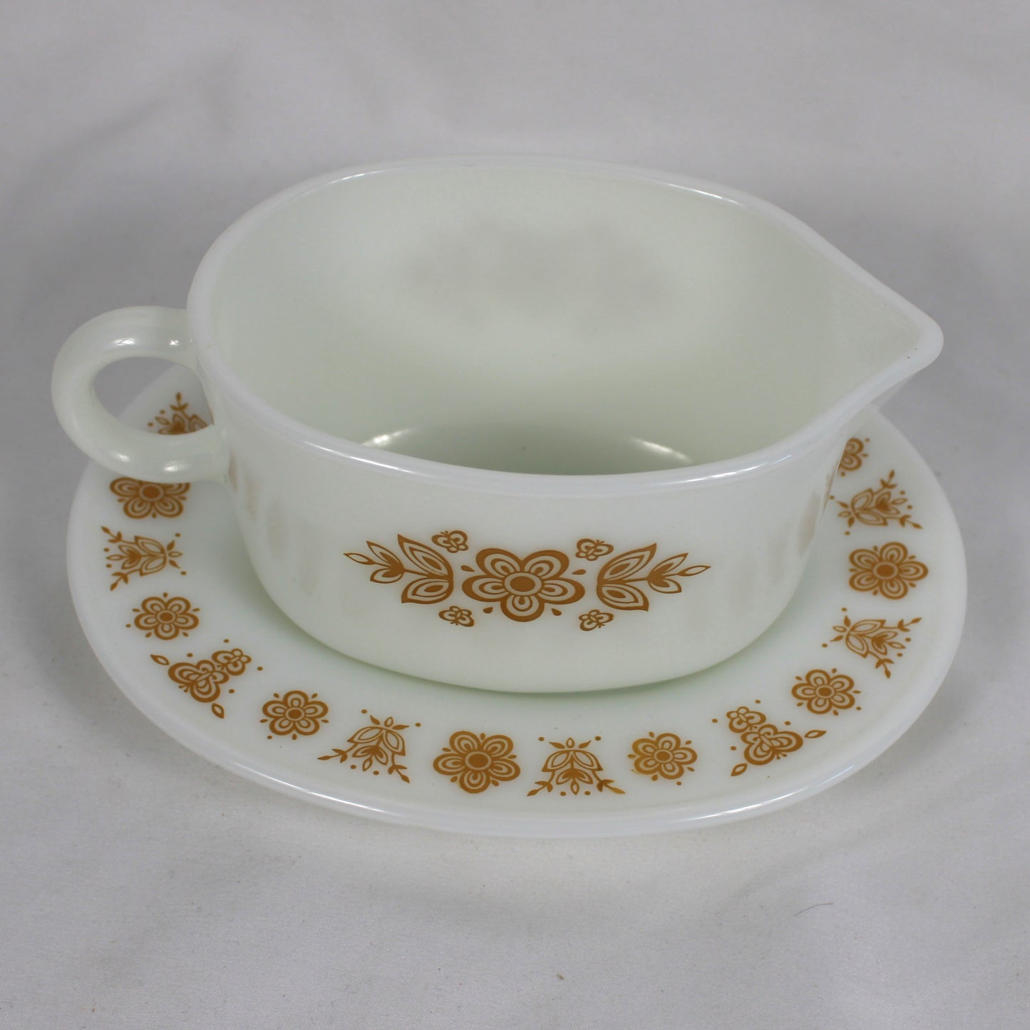 Vintage Pyrex Golden Butterfly Gravy Boat and Underplate