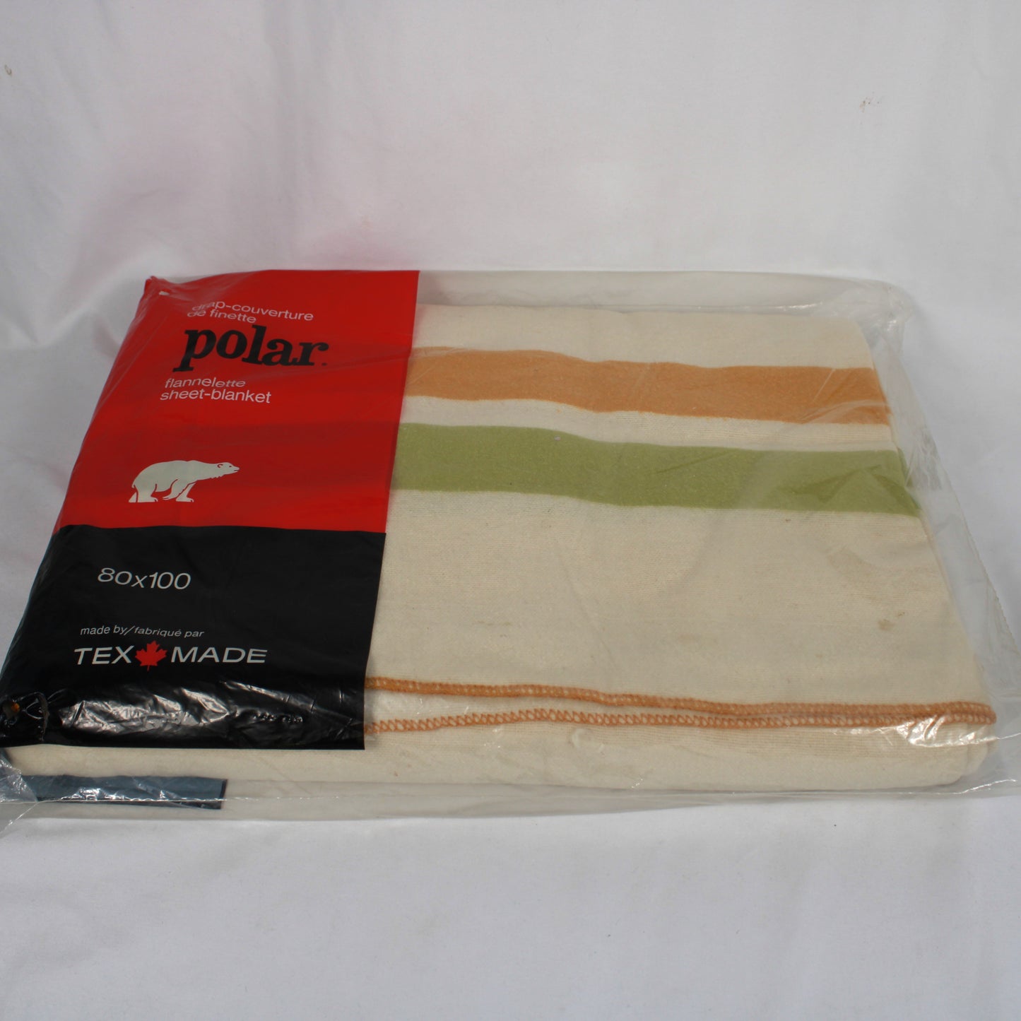 Vintage Tex-Made Polar Flannelette Sheet Blanket 80x100 Striped NIP
