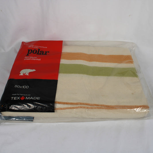 Vintage Tex-Made Polar Flannelette Sheet Blanket 80x100 Striped NIP