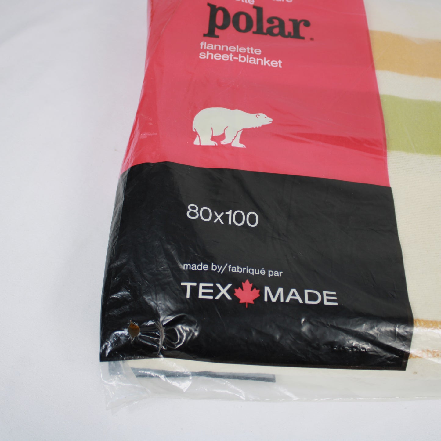 Vintage Tex-Made Polar Flannelette Sheet Blanket 80x100 Striped NIP