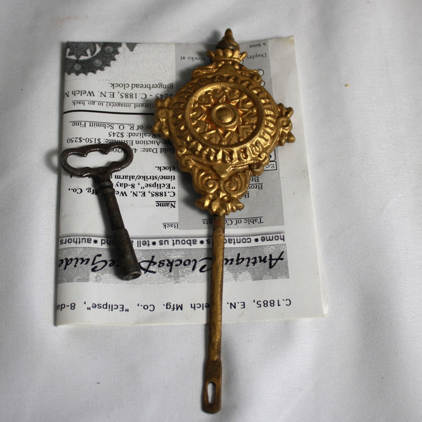 Antique C.1885 E.N. Welch "Eclipse" 8-Day Gingerbread Parlor Clock with Key & Pendulum