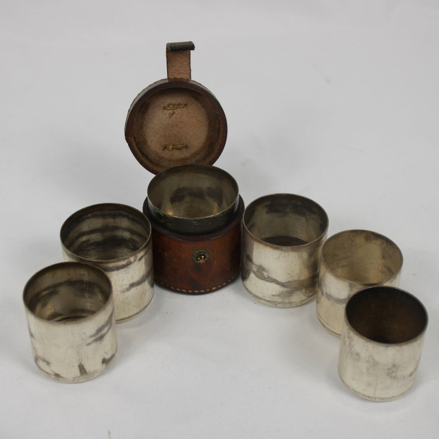 Electroplated Stacking Shot Glass Set in Monogrammed Leather Case