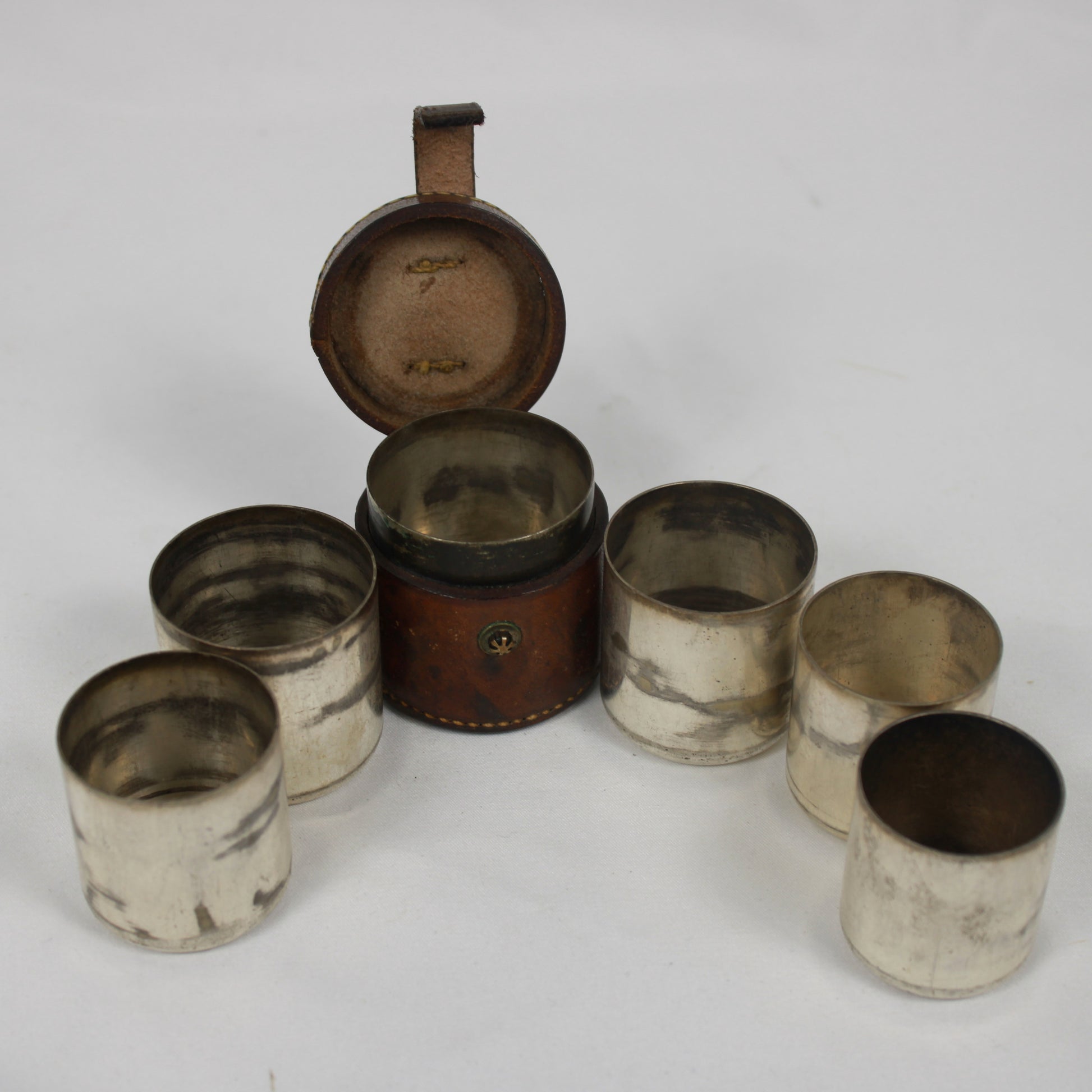 Electroplated Stacking Shot Glass Set in Monogrammed Leather Case