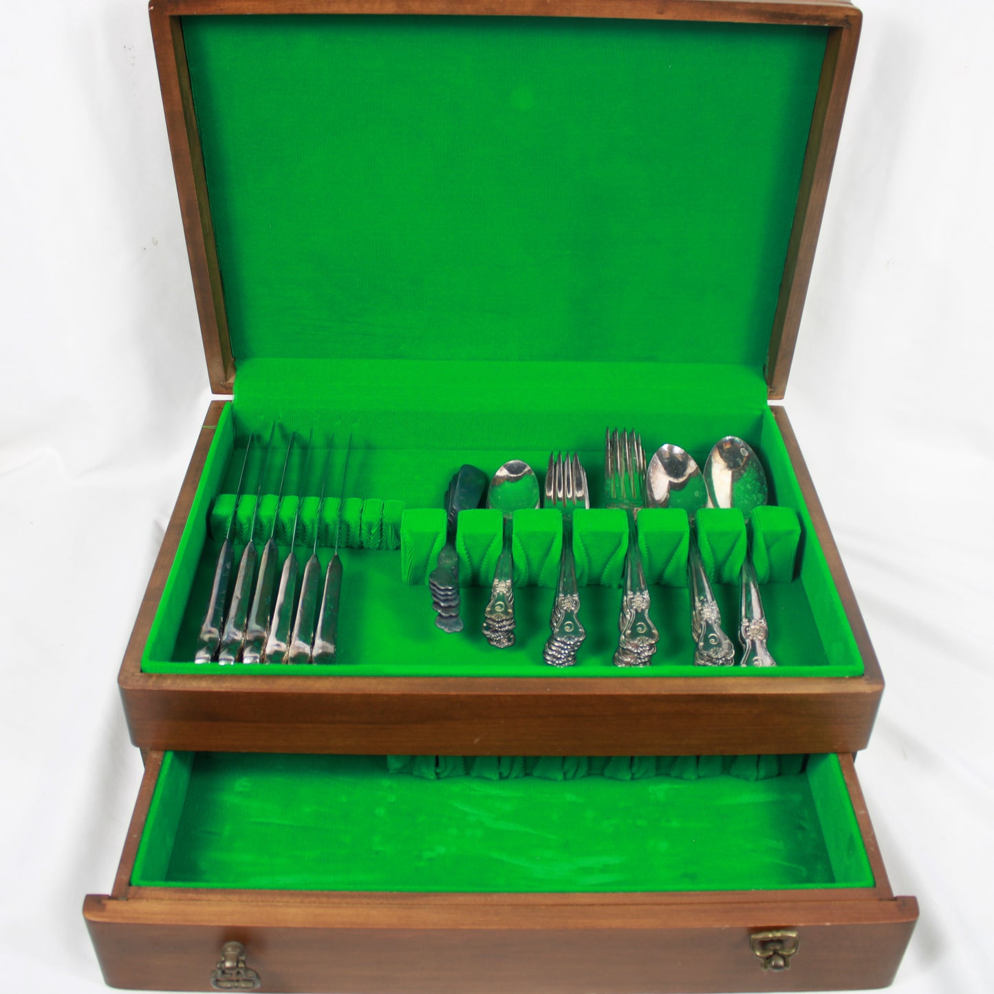 Vintage Old Company Plate "Signature" Silverplate Flatware Set with Wooden Storage Chest - 38 Pieces