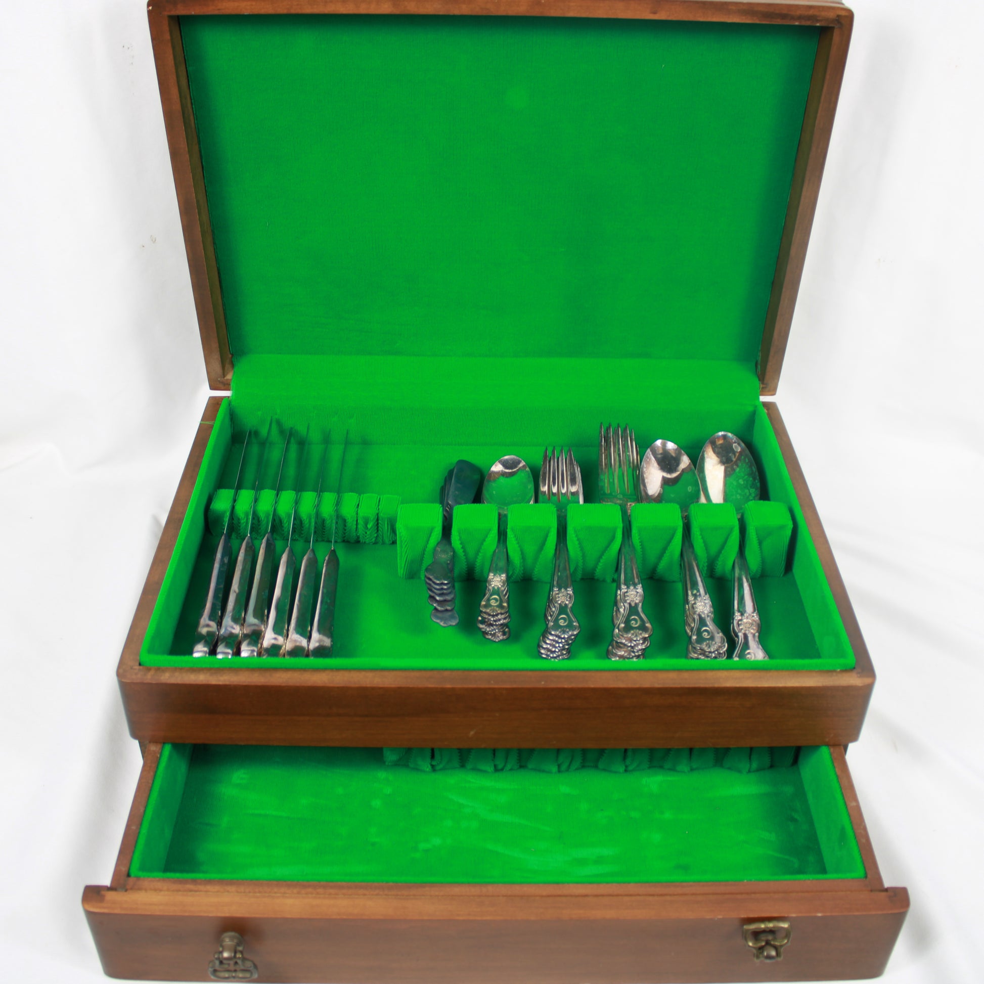 Vintage Old Company Plate "Signature" Silverplate Flatware Set with Wooden Storage Chest - 38 Pieces