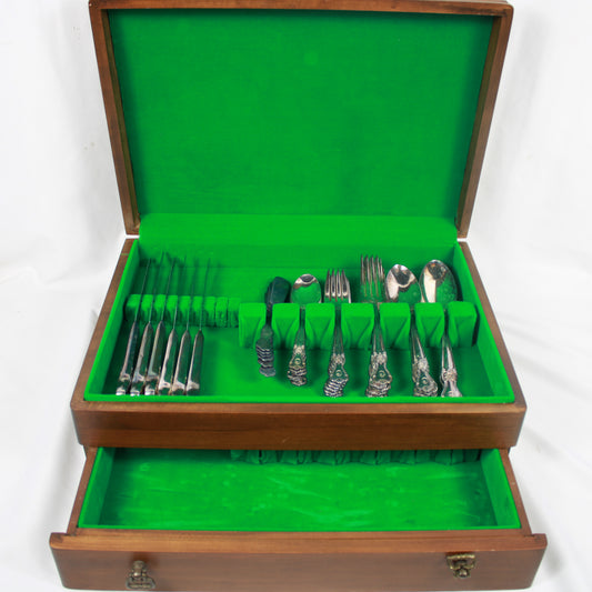 Vintage Old Company Plate "Signature" Silverplate Flatware Set with Wooden Storage Chest - 38 Pieces