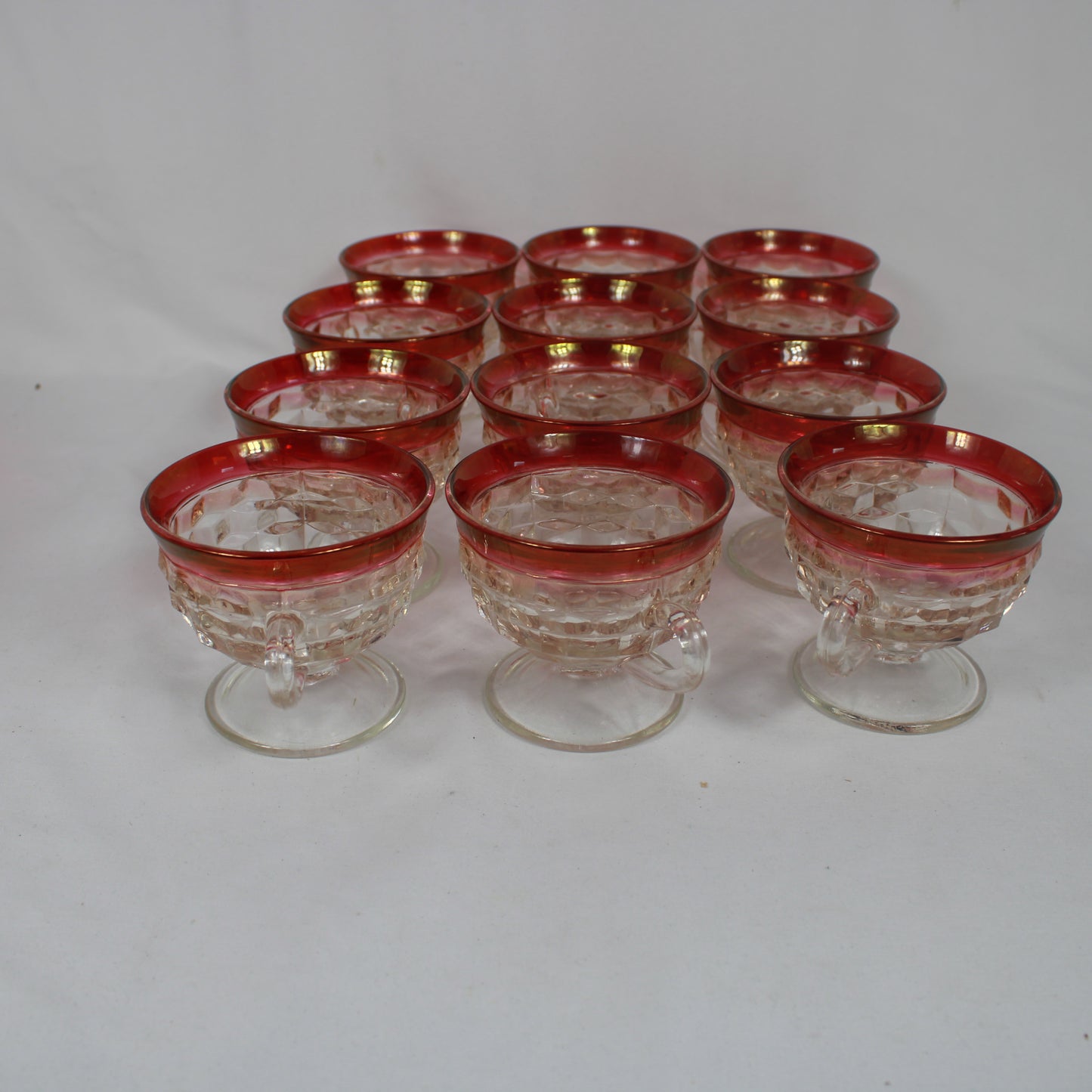 Vintage Anchor Hocking King’s Crown Cranberry Flash Glass Punch Bowl Set with 12 Cups and Ladle