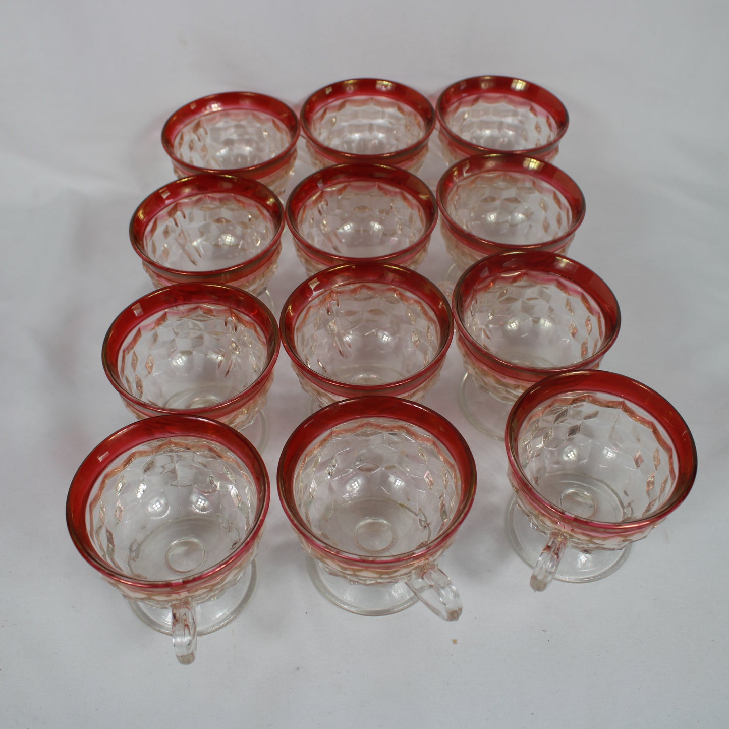 Vintage Anchor Hocking King’s Crown Cranberry Flash Glass Punch Bowl Set with 12 Cups and Ladle