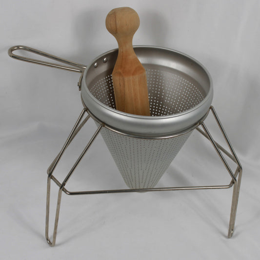Aluminum Chinois Strainer Set with Chrome Stand and Wooden Pestle