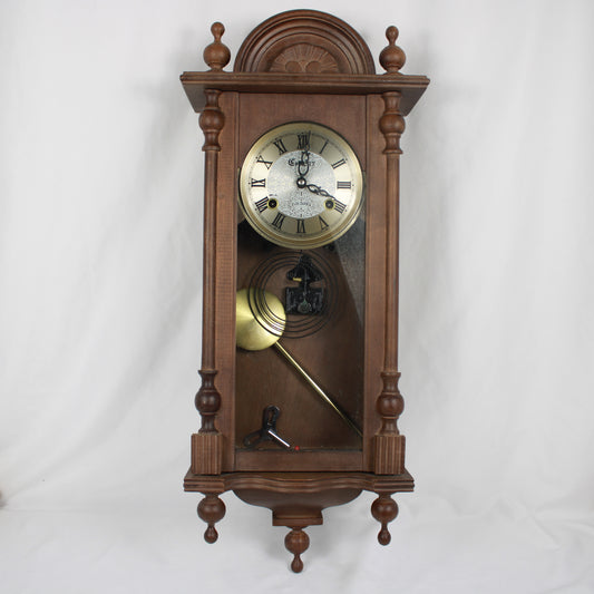 Chalet 31-Day Wooden Wall Clock, Pendulum Chime Clock with Winding Key